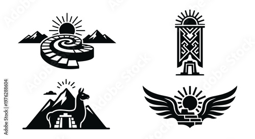 Andean harvest emblems and portrait symbol vector set