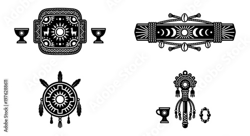 Andean ceremonial symbols and tribal object vector set