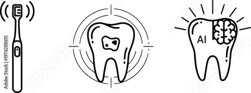 Vector of Dental hygiene artificial intelligence and advanced oral health technology featuring electric toothbrush AI tooth illustration