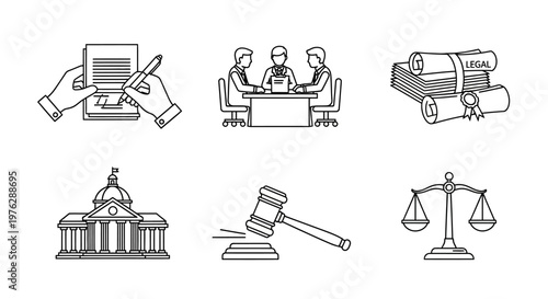 law and justice icons set.