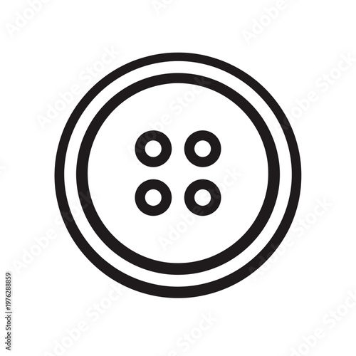 Black and white illustration of a four-hole button for sewing on clothes or fabric