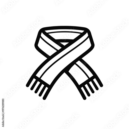 Elegant scarf wrapped around neck in simple line art style for fashion or winter clothing concepts