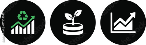 Sustainable Growth and Eco-Friendly Business Icons Set for Green Investment and Environmental Analytics