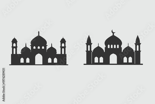 mosque architecture silhouette set vector illustration. Isolated black of a mosques collection. Eps 10