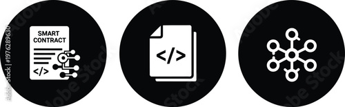 Blockchain Smart Contract Icon Set – Vector Symbols for Cryptocurrency, Coding, and Decentralized Technology