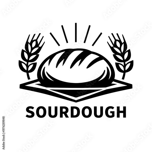 Sourdough bread logo with wheat ears on a baking sheet