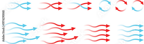 Hot and Cold  arrow  wave Air Circulation Icons Climate Control and Ventilation Icons Heat Exchange and Air Stream Symbols vector