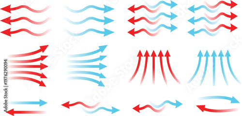 Hot and Cold  arrow  wave Air Circulation Icons Climate Control and Ventilation Icons Heat Exchange and Air Stream Symbols vector
