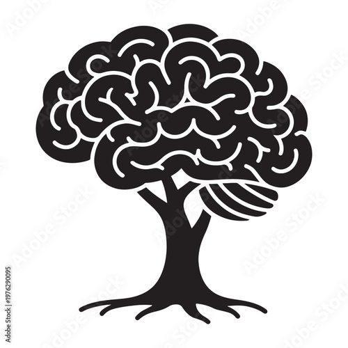 Artistic brain tree vector symbol for psychological therapy and cognitive science branding.