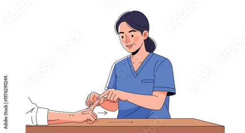 Nurse checks patient's finger reflex test illustration isolated on white background