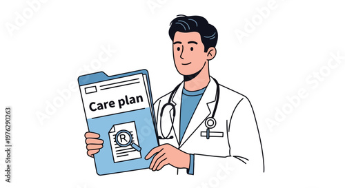 Doctor holding patient care plan folder illustration isolated on white background