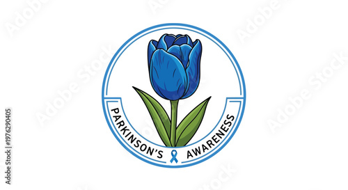 Blue tulip with Parkinson's awareness ribbon and text isolated on white background