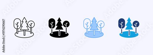 Forest themed icons with trees, woodland, and biodiversity elements ideal for environmental and outdoor design projects. Multiple style Icons set.