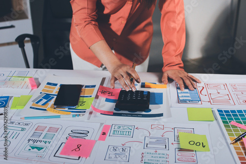 team of UI UX web designer are working together to develop mobile responsive websites with UI UX front end designer previews