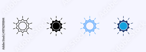 Sunlight icons with solar energy, brightness, and natural light concepts. Multiple style Icons set.
