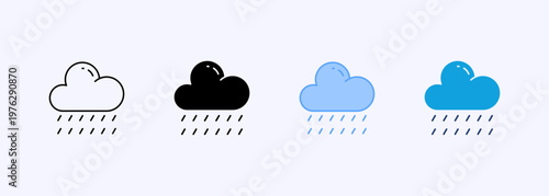 Rainfall icons representing precipitation, water cycle, and weather conditions. Multiple style Icons set.