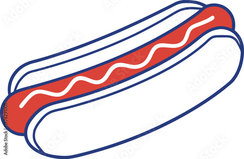 American Hotdog Street Food Illustration. Classic Hotdog Fast Food Meal Design. Hotdog With Sausage And Bun Style. American Hotdog Snack Food Concept. Hotdog Street Vendor Food Theme. Delicious Hotdog