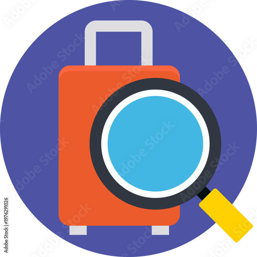 Luggage Scanning Icon on Circular Background, Airport Security Baggage Check Flat Vector Illustration