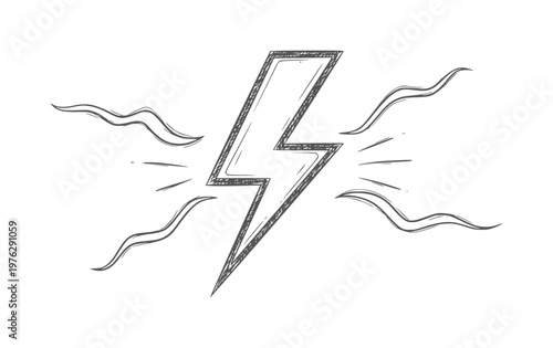 Hand drawn lightning bolt with radiating energy lines power strike