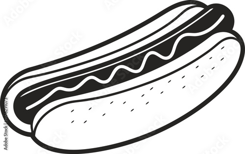 American Hotdog Street Food Illustration. Classic Hotdog Fast Food Meal Design. Hotdog With Sausage And Bun Style. American Hotdog Snack Food Concept. Hotdog Street Vendor Food Theme. Delicious Hotdog