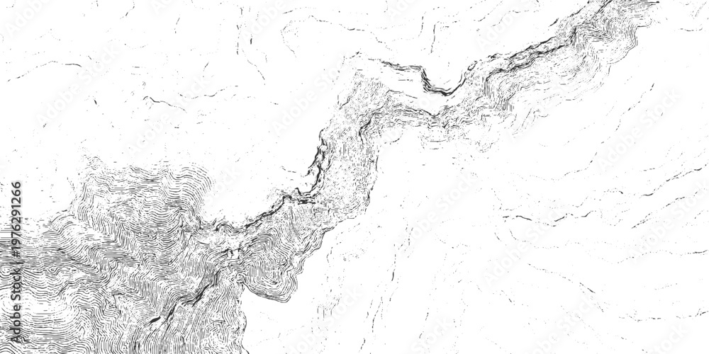 Fototapeta premium Black and white topographic contour lines depicting rugged terrain and mountain ridges abstract background