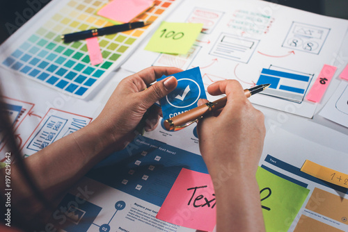 team of UI UX web designer are working together to develop mobile responsive websites with UI UX front end designer previews