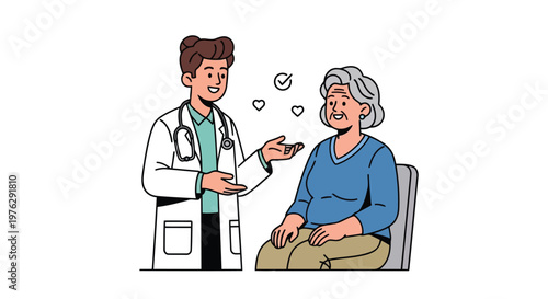 Doctor talking with senior patient smiling illustration isolated on white background