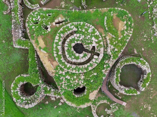 View from above of Nuraghe Losa in Abbasanta, Sardinia, Italy