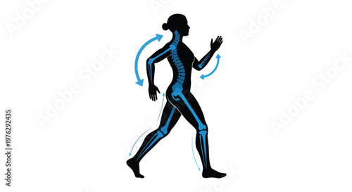 Silhouette of woman showing spine movement isolated on white background