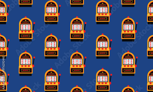 Pattern background of casino gambling concept with slot machine, jackpot game illustration, colorful flat vector design