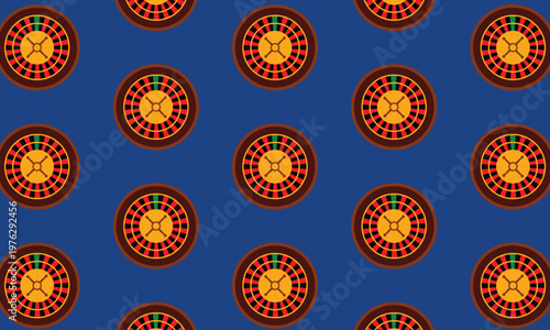 Pattern background of casino gambling concept with roulette wheels, betting and luck illustration, colorful flat vector design