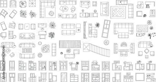 Architectural blueprints and technical drawings isolated on transparent background