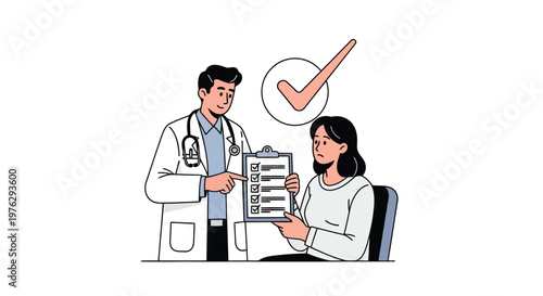 Doctor showing checklist to patient illustration isolated on white background