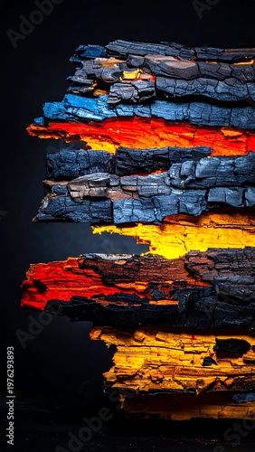 Abstract painted wood texture with peeling layers revealing vibrant colors creating bold artistic background with rich surface detail