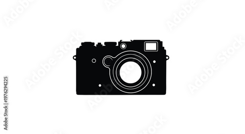 Classic rangefinder camera design in a striking black silhouette high quality
