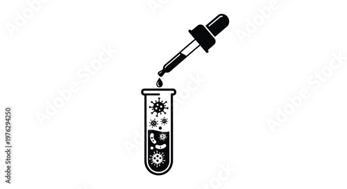 Lab equipment with virus imagery inside a test tube black silhouette