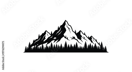 Mountain range with forest and wildlife a striking black silhouette