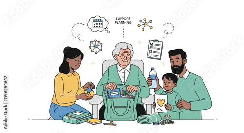 Family planning support for elderly person isolated on white background