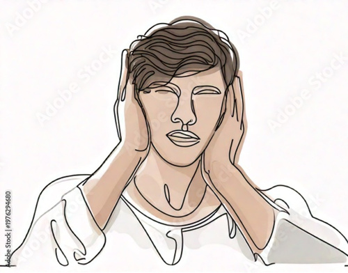 Person covering ears to block out noise or sound.