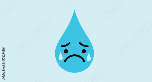 Sad water droplet with crying eyes and tears isolated on white background