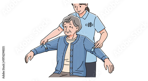 Elderly woman receiving physical therapy from caregiver illustration isolated on white background