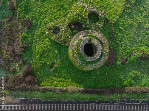 View from above of the Nuraghe Oes in Giave. Sardinia, Italy