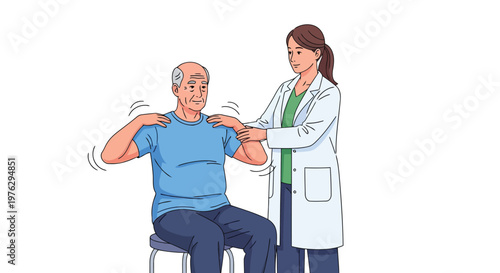Man receiving physiotherapy from nurse illustration isolated on white background