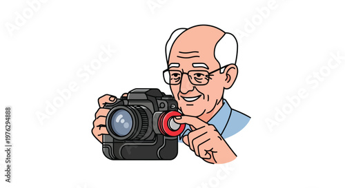 Elderly man holding professional camera illustration isolated on white background