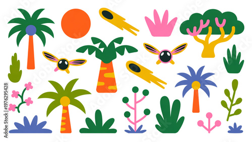 Colorful tropical fruits and plants collection illustration Vector