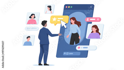 Professionals discussing digital content on large interactive screen Vector