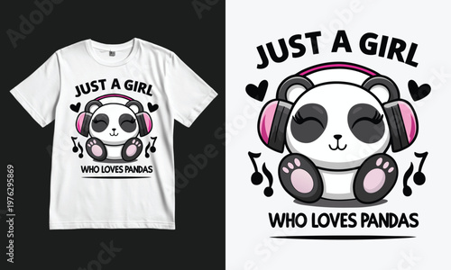 Cute panda wearing headphones t-shirt design celebrating girl who loves pandas