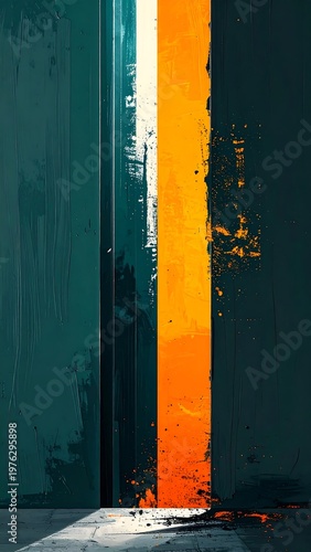 Contemporary abstract background with teal and orange painted panels forming stylish vertical composition with rich texture and contrast