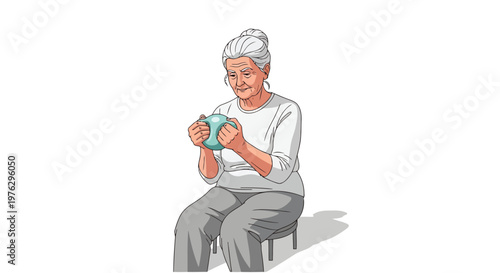 Senior woman holding stress ball for therapy illustration isolated on white background