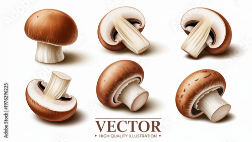 Assorted wild mushrooms displayed in a natural arrangement Vector